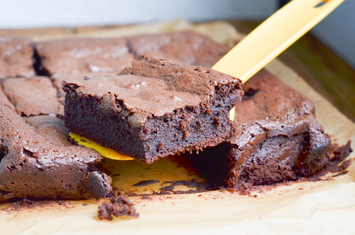 espresso brownie on a spatula.