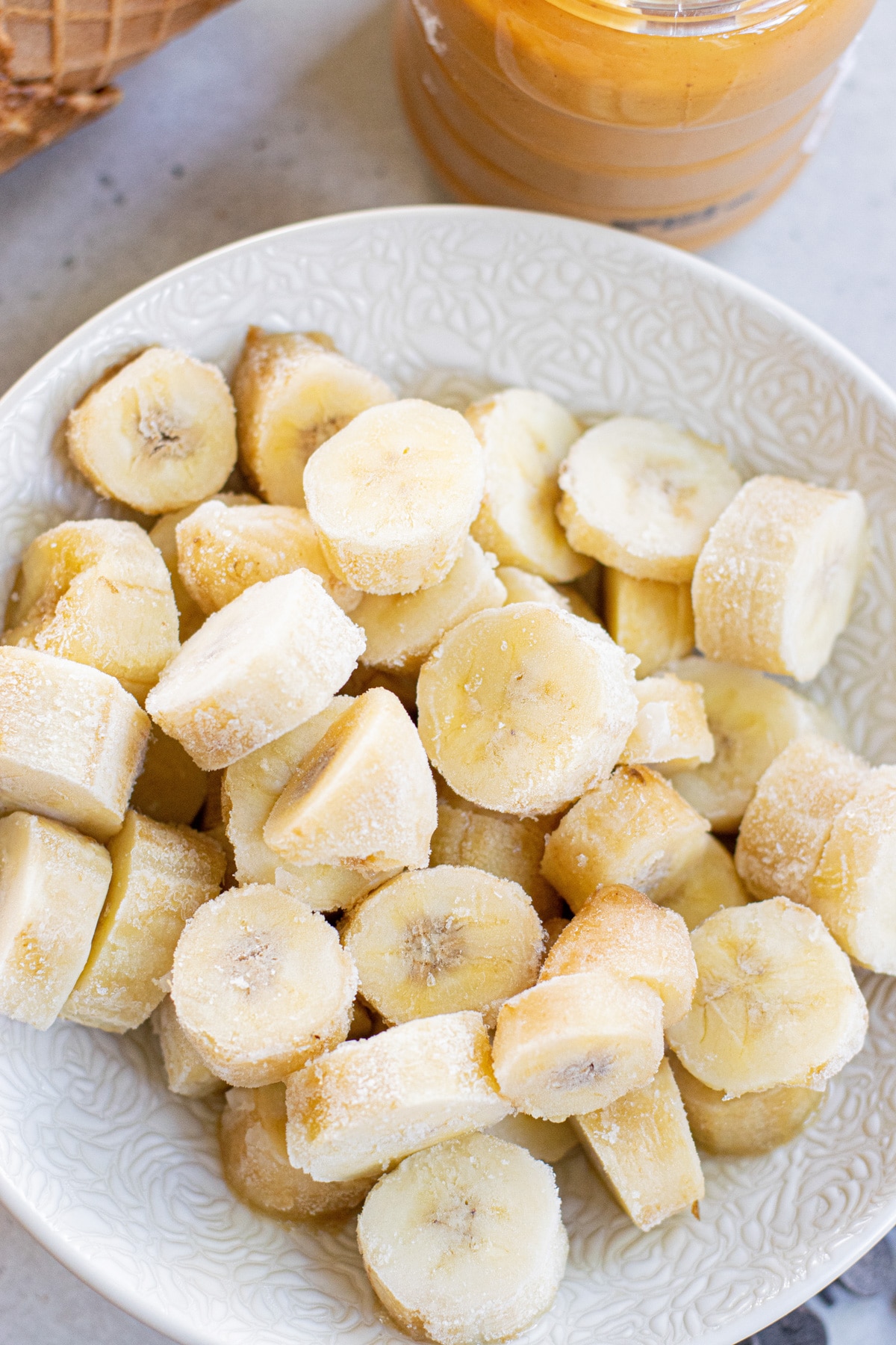 frozen bananas cut into slices.