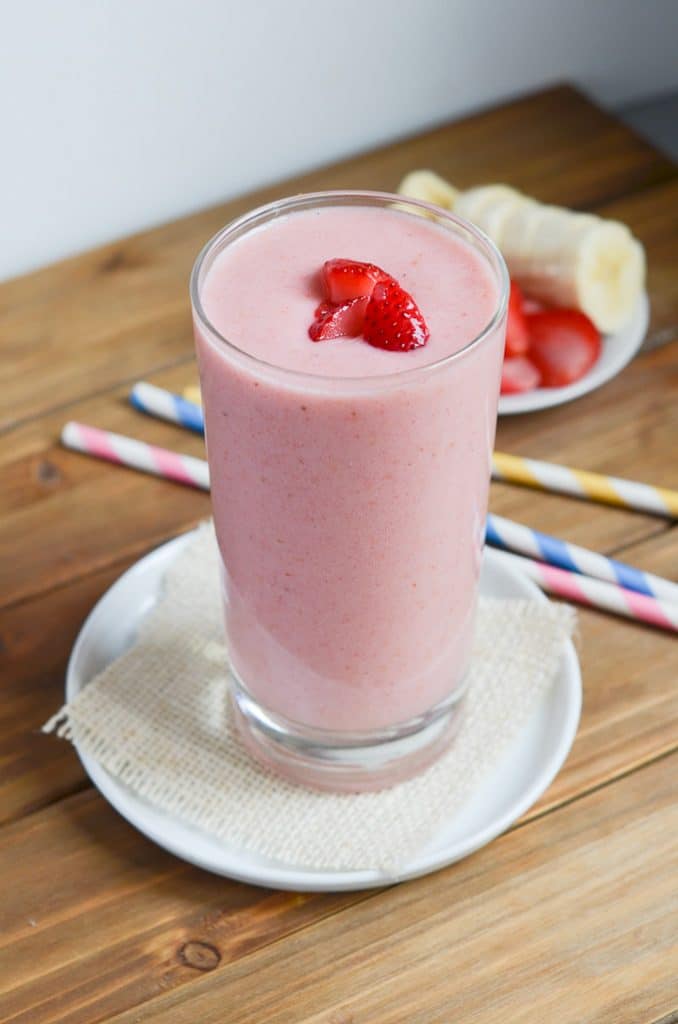 Strawberry Banana Smoothie in a glass.