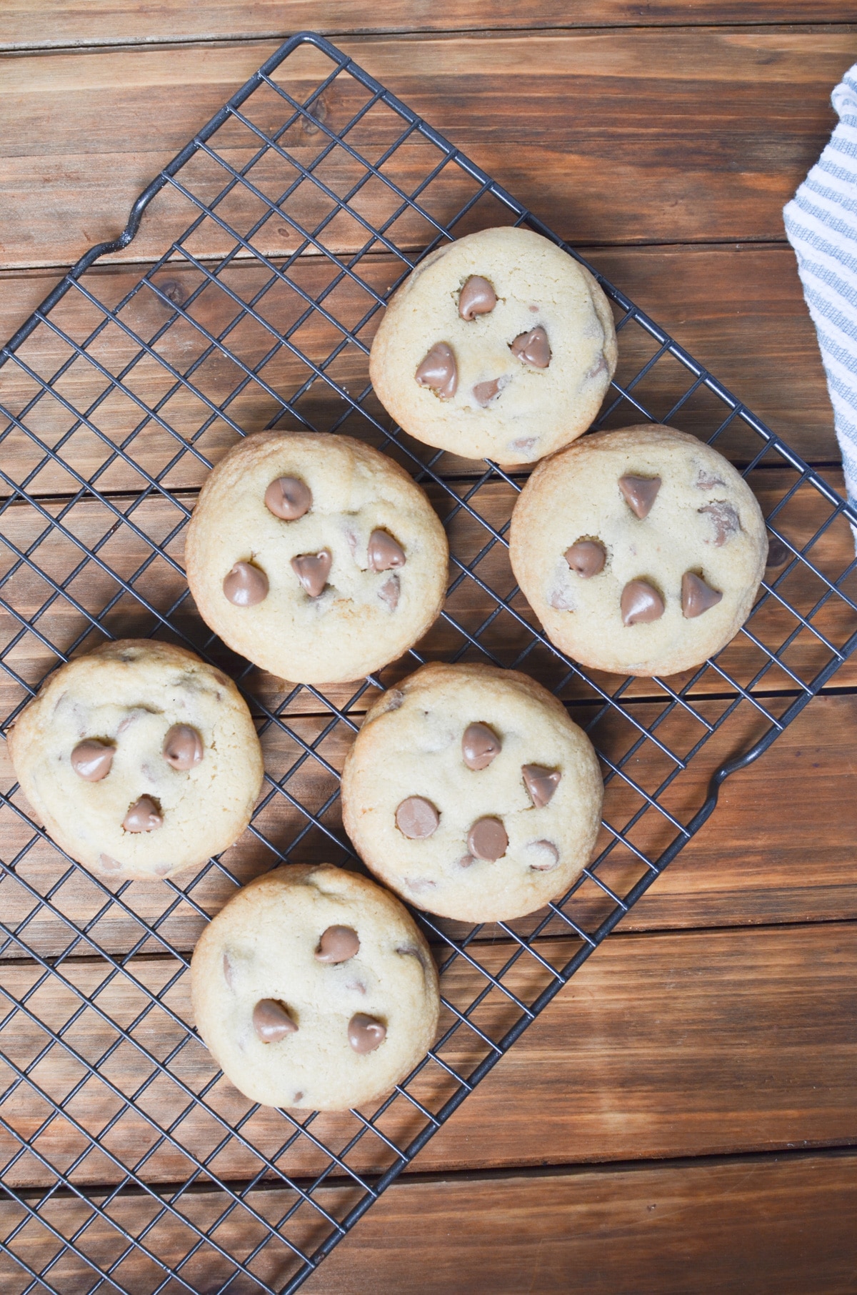 chocolate chip cookies on cooling rack.