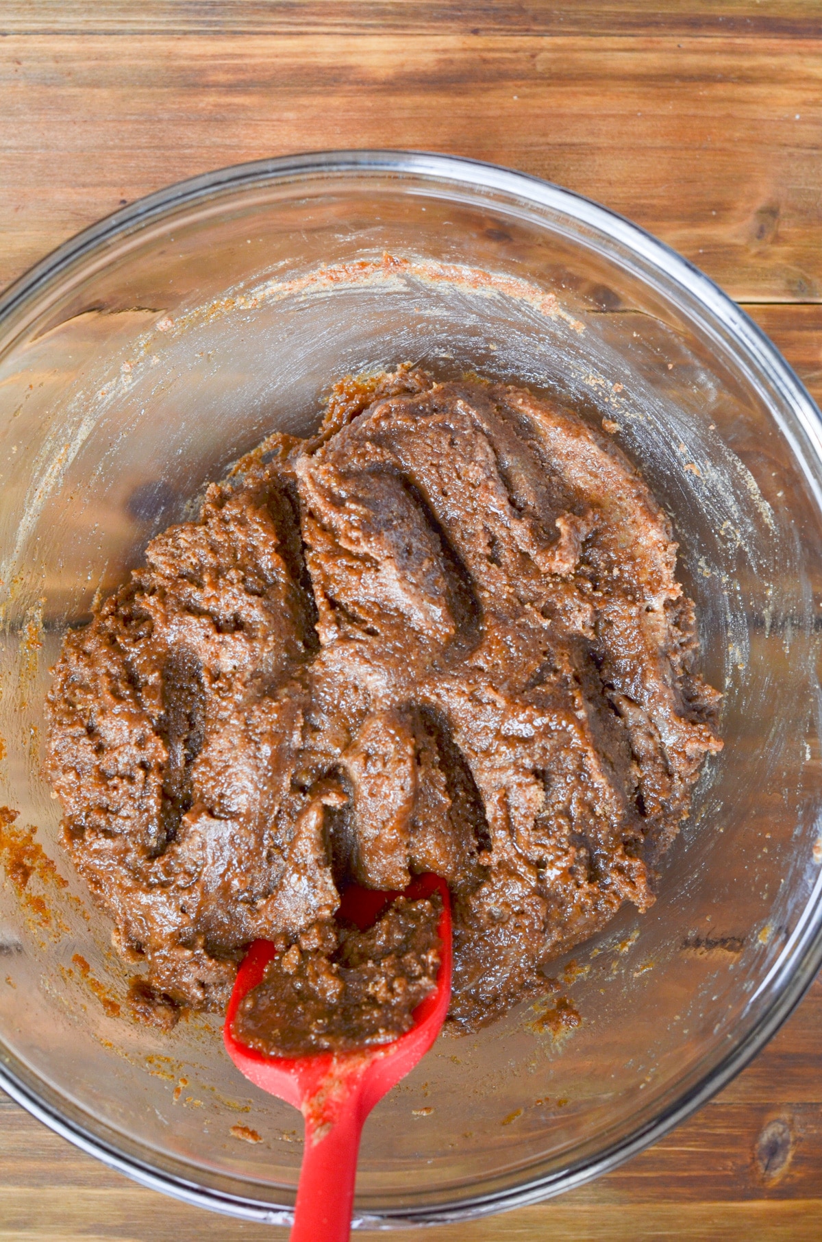 almond butter cookies batter in mixing bowl.