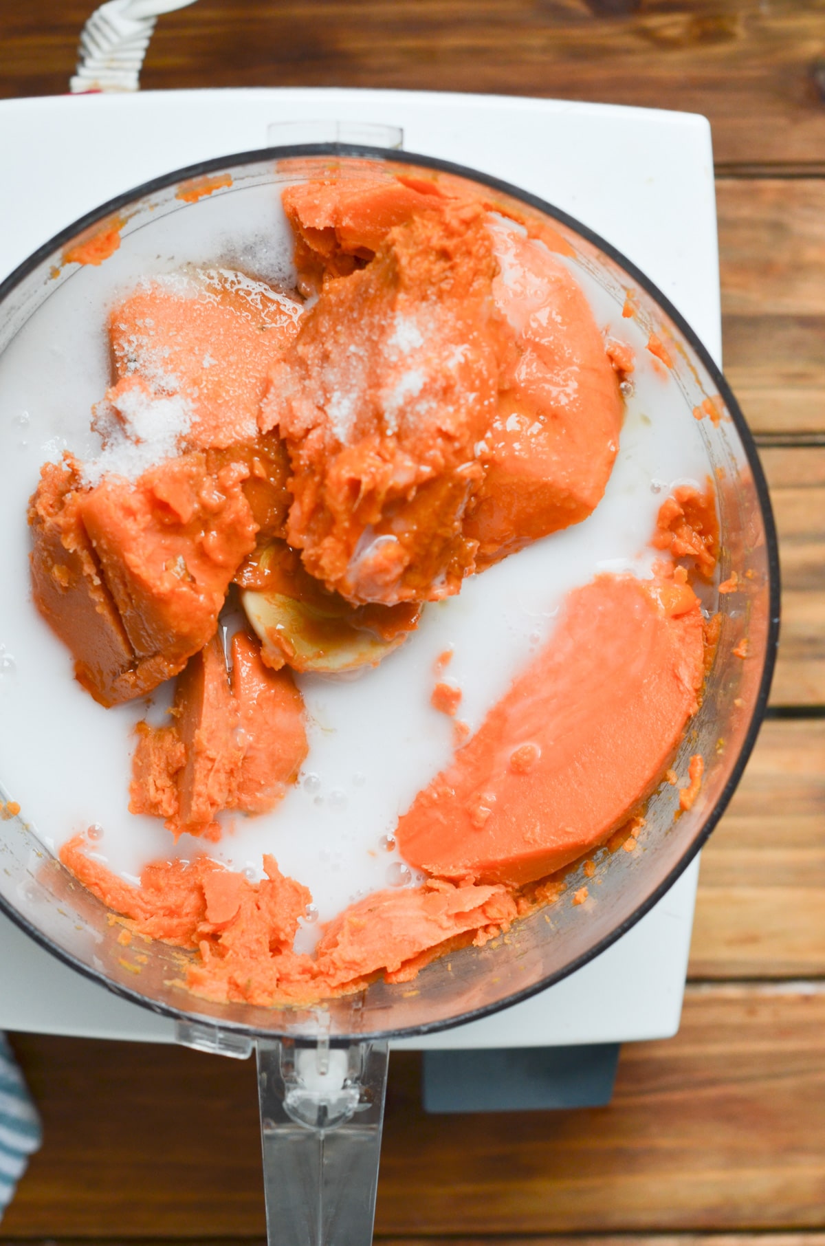 mashed sweet potatoes ingredient in the food processor.