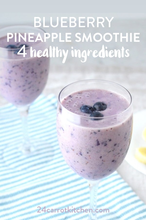 How to make this super easy, delicious, refreshing Blueberry Pineapple Smoothie recipe! #Paleo #dairy-free #gluten-free #grain-free and #vegan. You'll love this. Definitely, PIN for later!