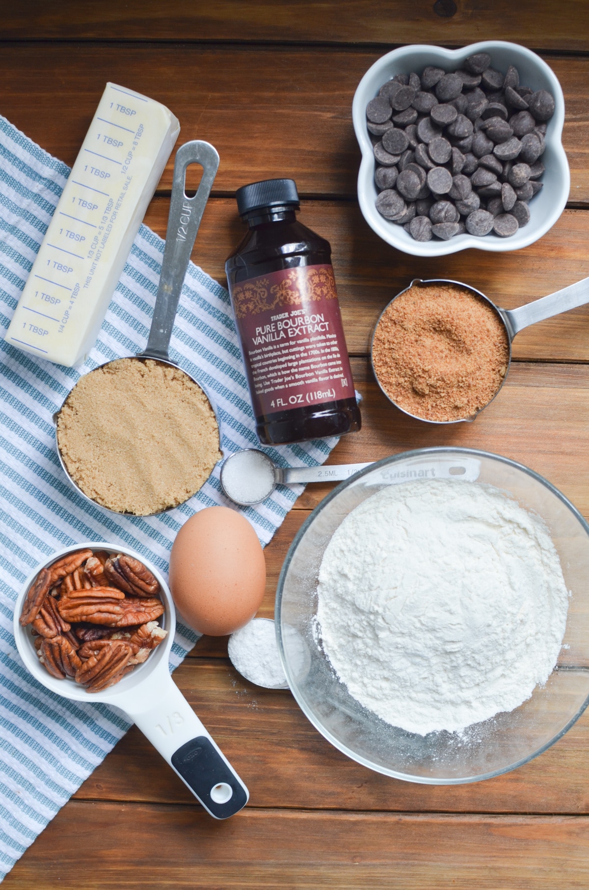 ingredients for chocolate chip blondies on the counter.