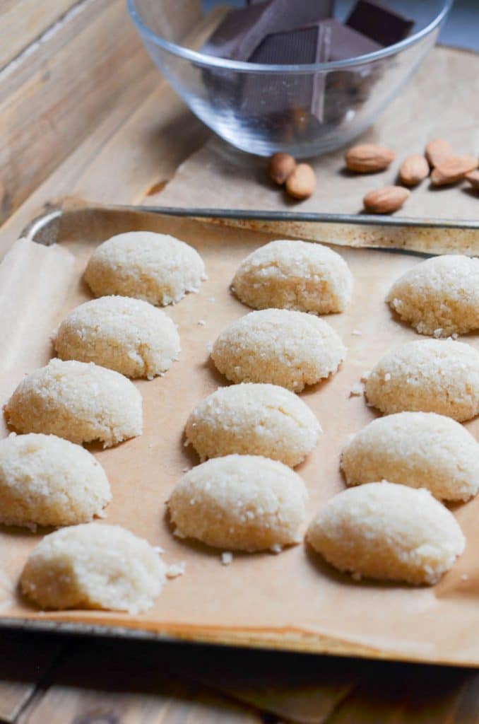 coconut mounds on baking sheet.