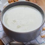 vegan cauliflower soup in bowl.