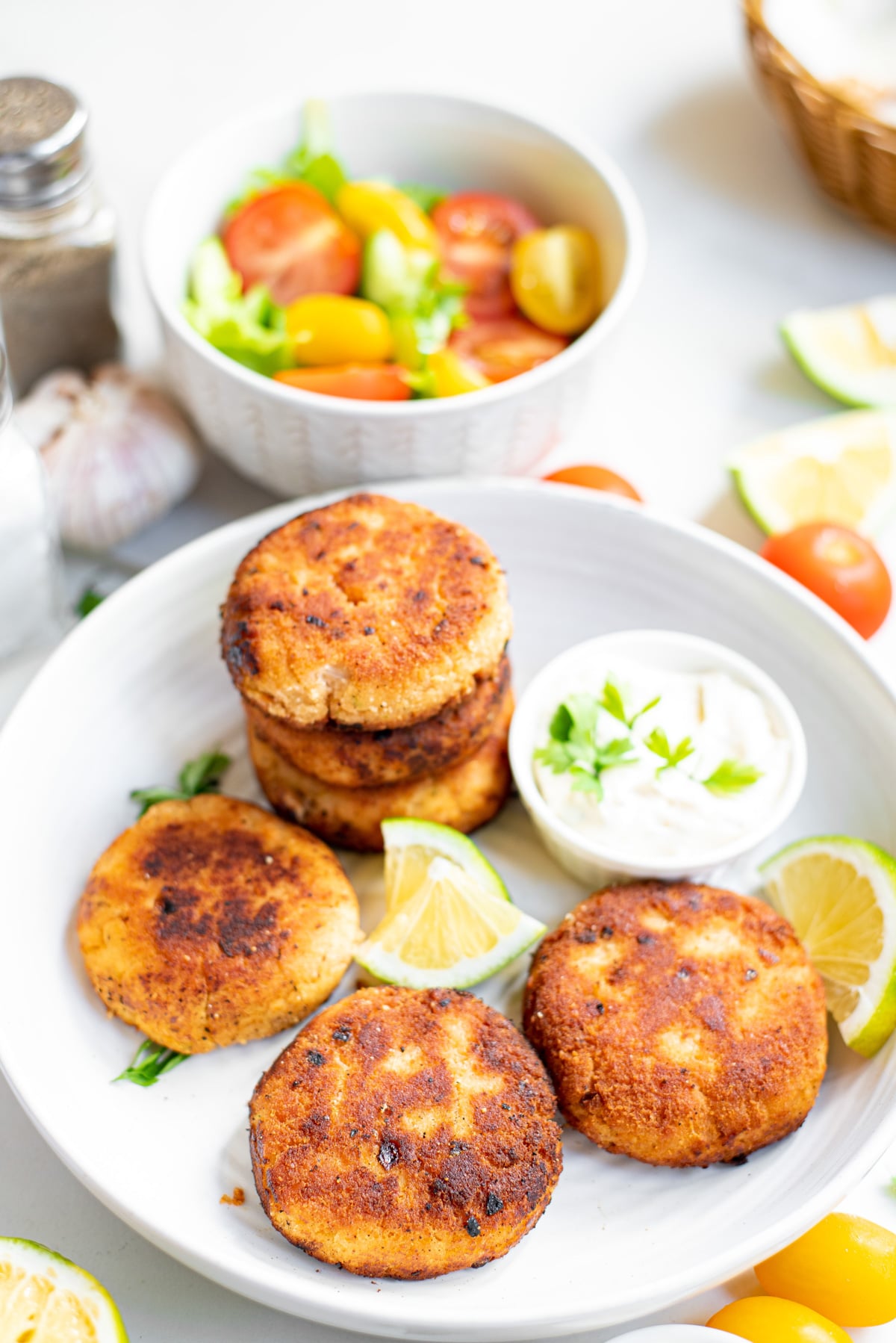 salmon cakes on plate.