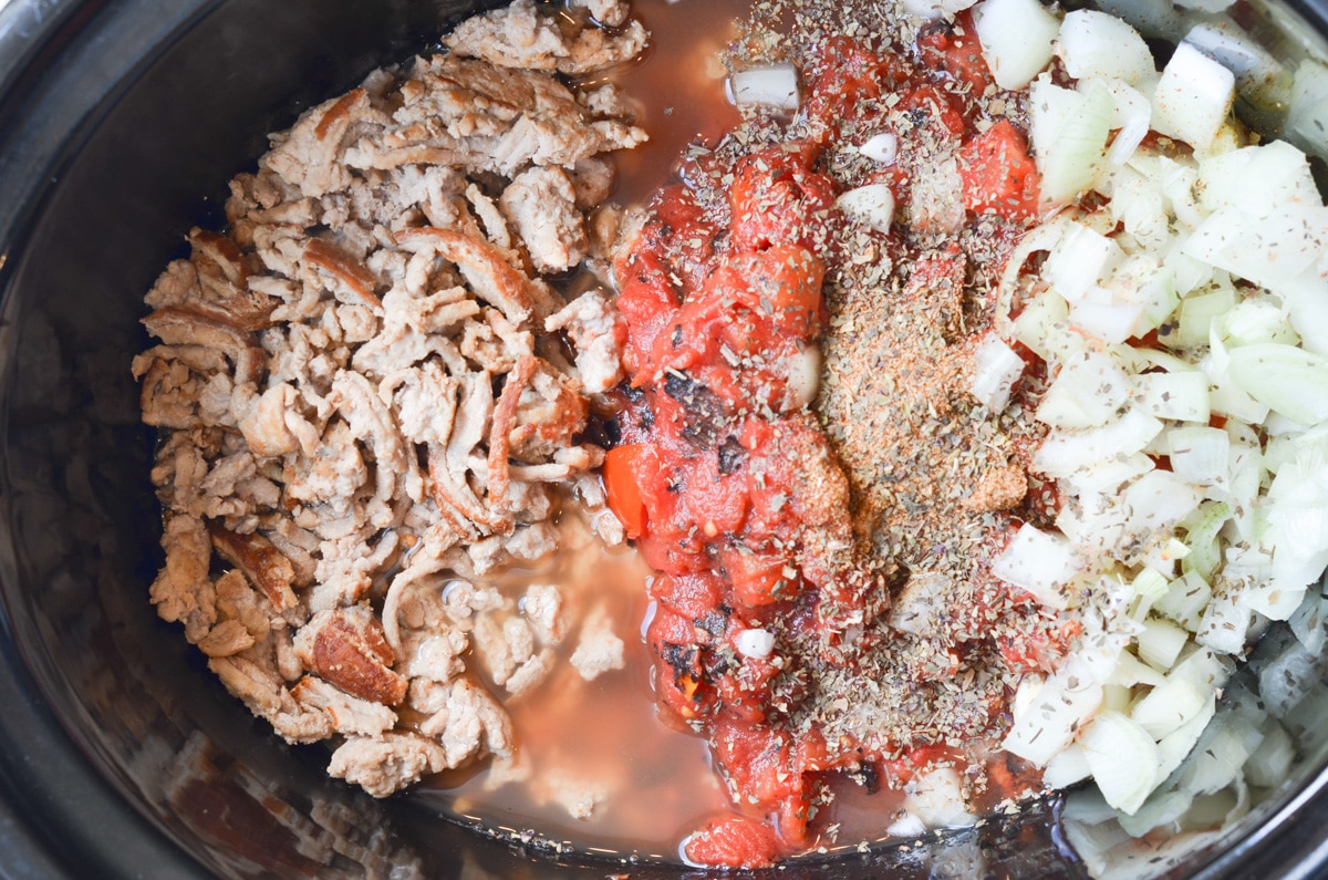 ingredients for slow cooker turkey chili in slow cooker pot.