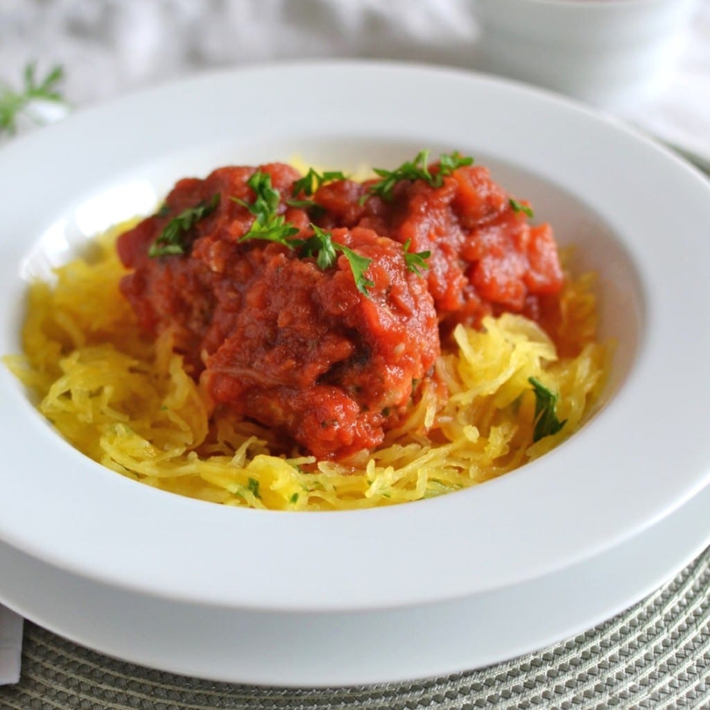 Spaghetti Squash with Turkey Meatballs - 24 Carrot Ktichen