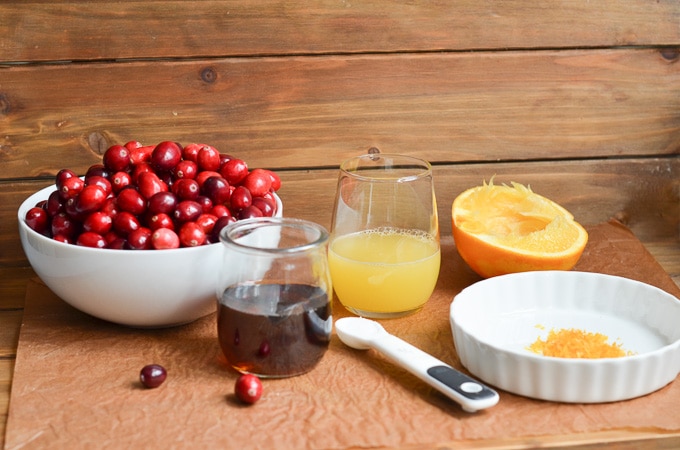 ingredients for Paleo Cranberry sauce on counter.