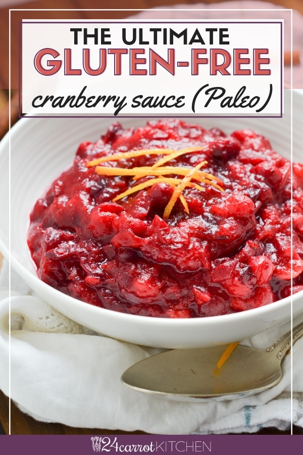 Four ingredient cranberry orange sauce that is refined sugar-free! This amazing and super simple dairy-free recipe will become a favorite for holidays and everyday occasions! #Paleo #vegan #holidays #sides #gluten-free