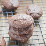 chocolate fudge cookies on cooling rack.