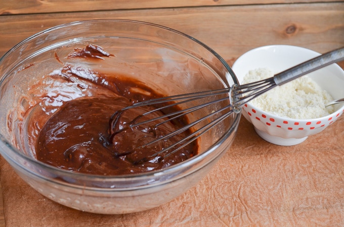 melted chocolate mixed into egg mixture.