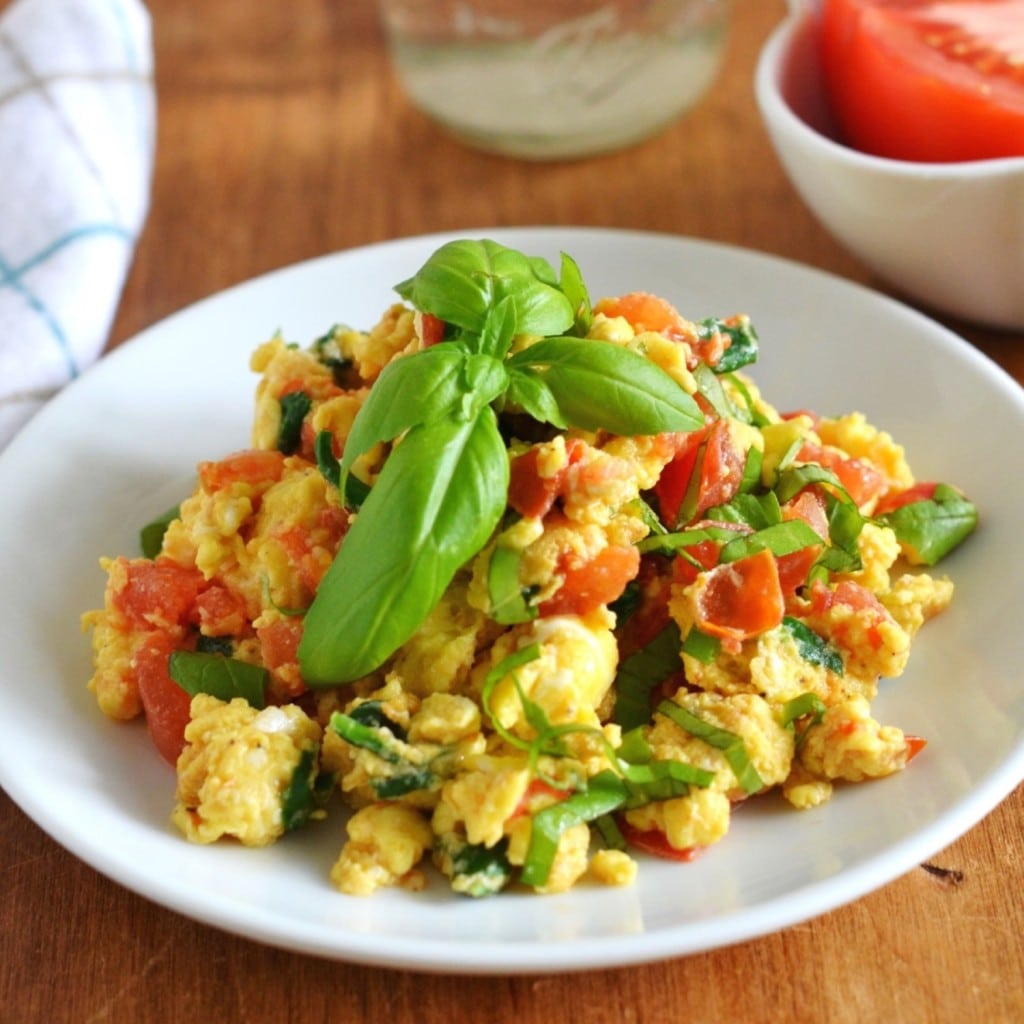 Tomato Basil Egg Scramble - 24 Carrot Kitchen