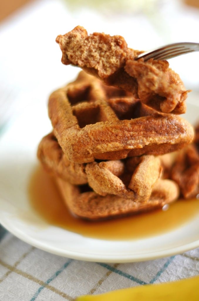 Paleo Pumpkin Waffles on a plate - 24 Carrot Kitchen