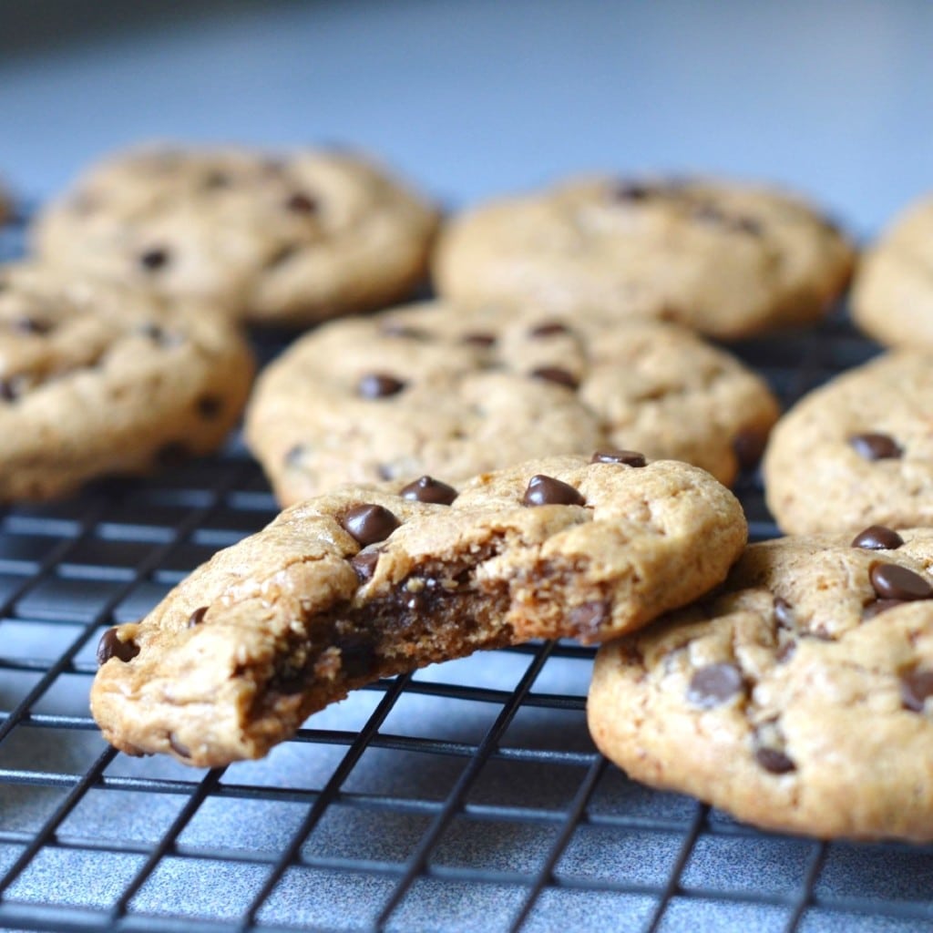 Paleo Chocolate Chip Cookies on cooling rack- 24 Carrot Kitchen