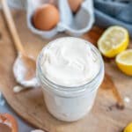 paleo mayonnaise in glass jar.