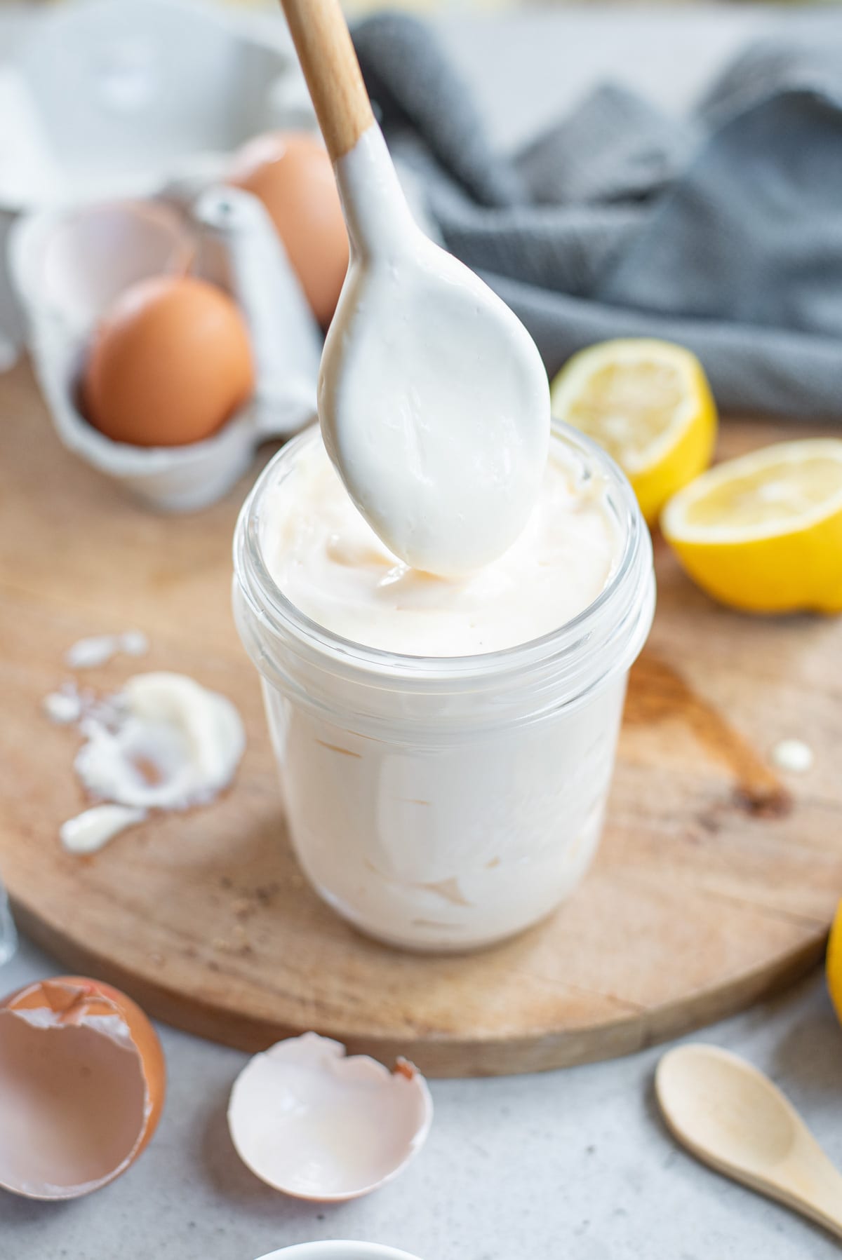 mayo in glass jar with spoon.