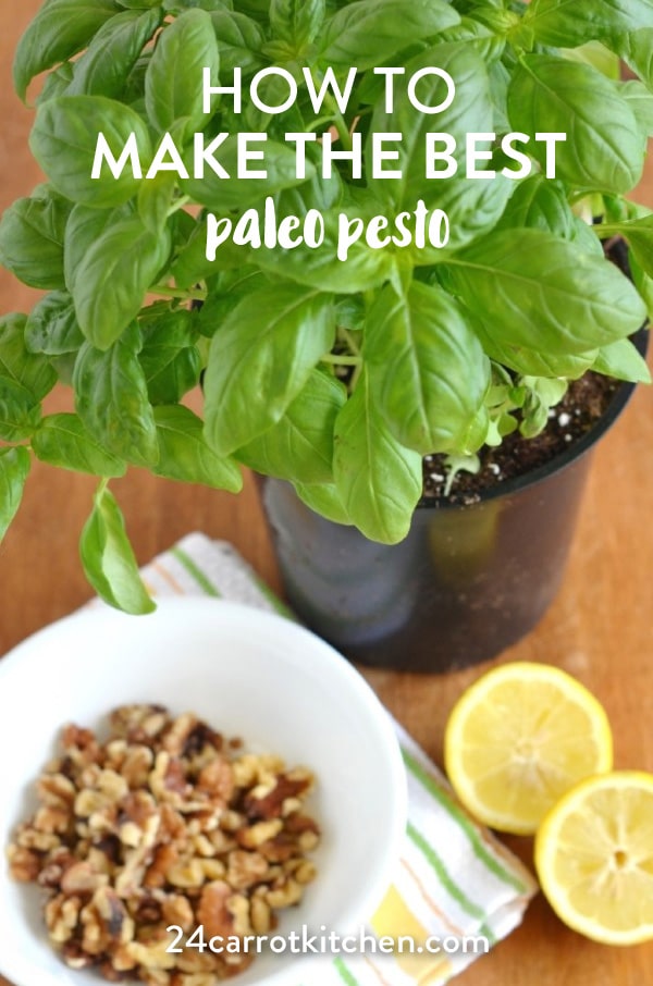 You'll make this Paleo pesto over and over again! Make a big batch and freeze for later. #Paleo #pesto #dairy-free #grain-free #gluten-free #vegan #veganpesto