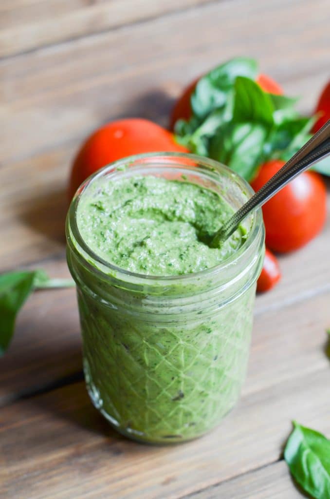 Paleo pesto in glass jar.