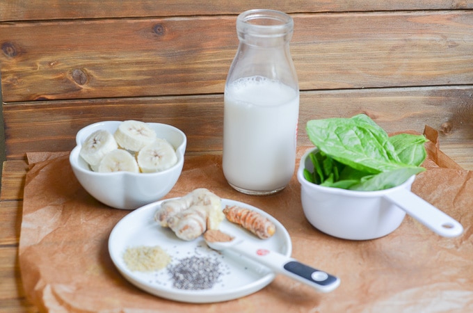 ingredients for anti-inflammatory smoothie on counter.