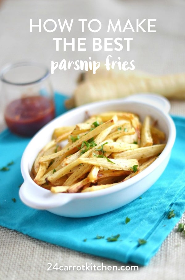 Parsnip Fries are a great alternative to traditional french fries. Delicious, baked, and #Paleo, #vegan, #dairy-free, #grain-free #gluten-free #parsnipfries #parsnip #fries #sidedish