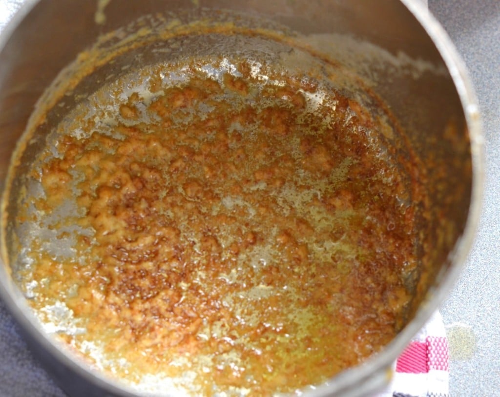 bottom of saucepan after clarified butter - ghee has been made - 24 Carrot Kitchen