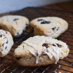 gluten-free cinnamon raisin scones with glaze.