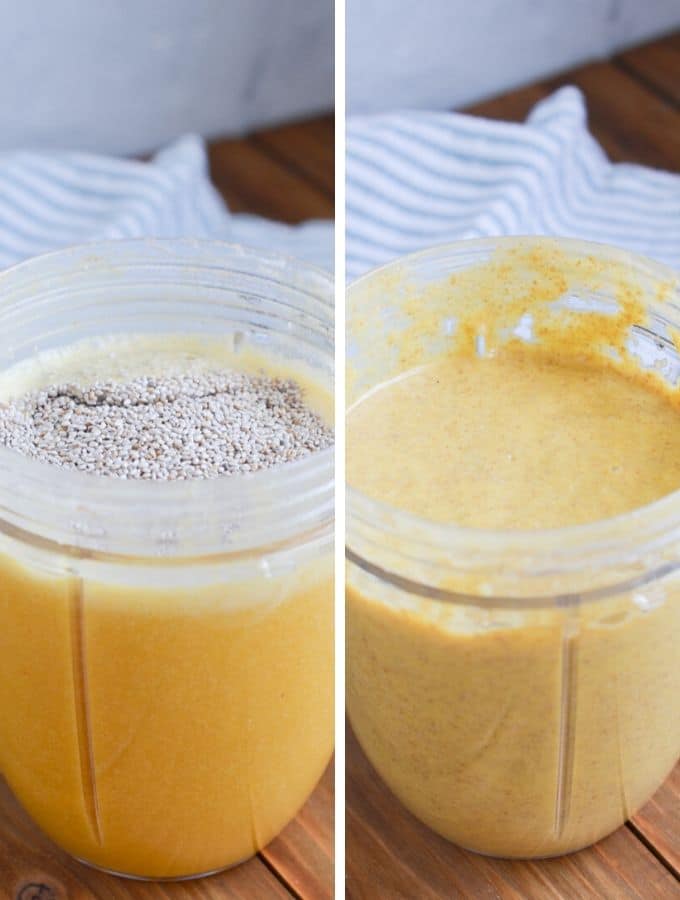 Pumpkin chia pudding in blender cup