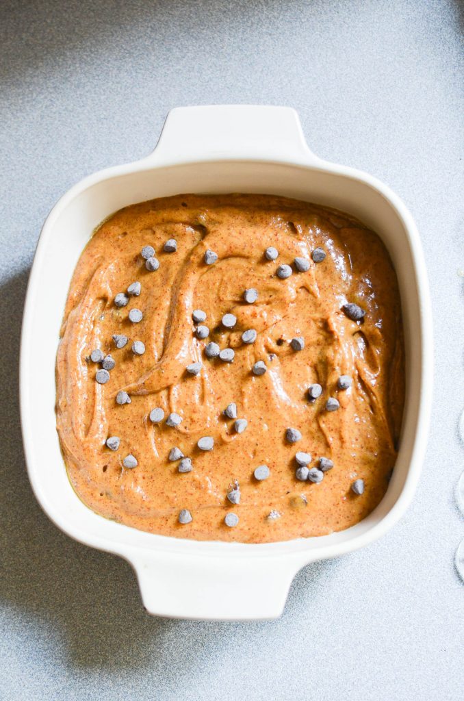 Paleo Pumpkin Bars in pan ready to bake - 24 Carrot Kitchen