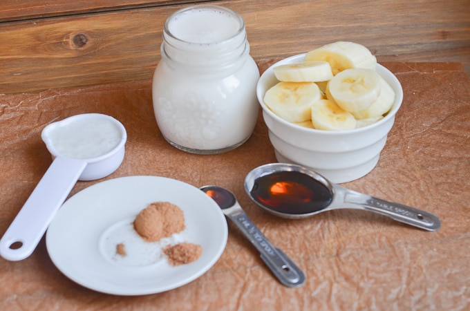 ingredients for dairy-free eggnog on counter.