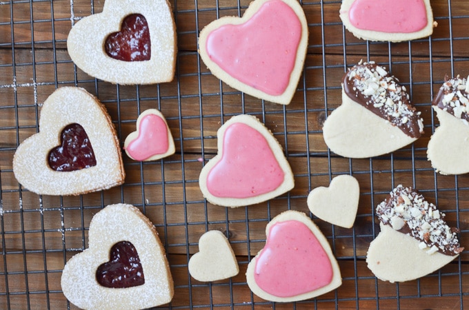 vegan sugar cookies - Heart cookies on cooling rack.