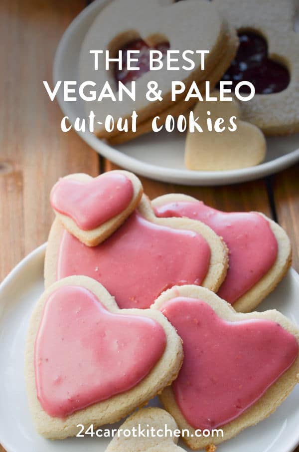 Super simple and so delicious, Gluten-free, dairy-free and Paleo-friendly cut-out cookies! Use your favorite cookie cutters! The icing is colored with all natural ingredient! #paleo #paleodesserts #vegan #cut-out cookie