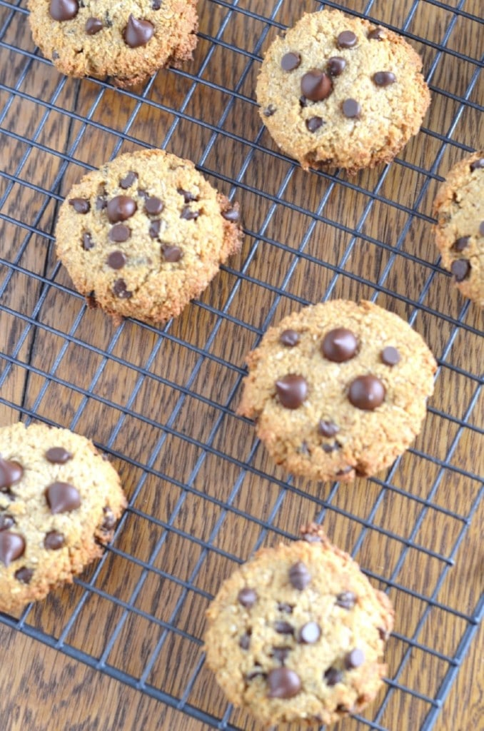 Gluten-Free Vegan Chocolate Chip Cookies on cooling rack - 24 Carrot Kitchen