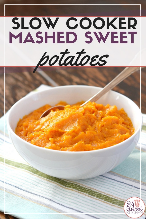 Slow cooker (crockpot) mashed sweet potatoes that are so creamy and delicious! #Paleo #Paleorecipes #sidedishes #gluten-free #grain-free #dairy-free