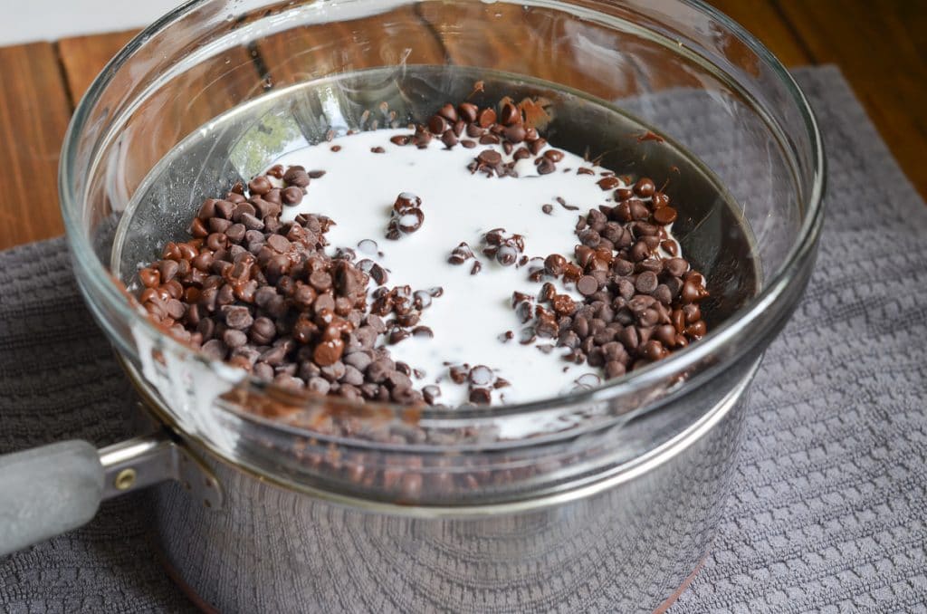 ingredients for dairy free ganache in pot.