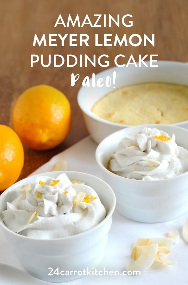 Delicious, dairy-free Meyer Lemon Pudding Cakes! The perfect lemon dessert! #Paleo #Paleodesserts #grain-free #gluten-free #dairy-free #meyerlemon #lemondesserts
