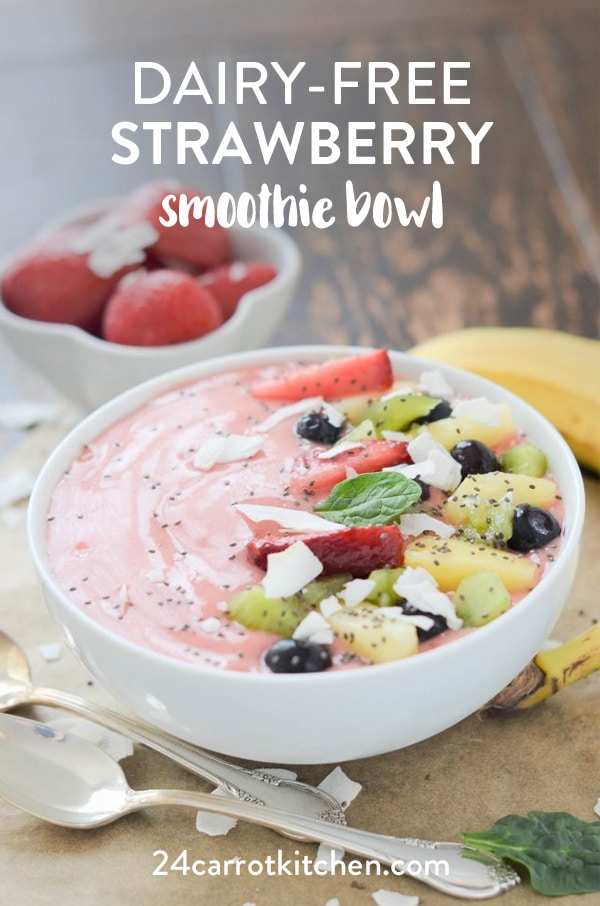 Make this amazing and delicious strawberry smoothie bowl! #dairy-free #vegan #Paleo #gluten-free #grain-free #smoothie #strawberrysmoothie #strawberry