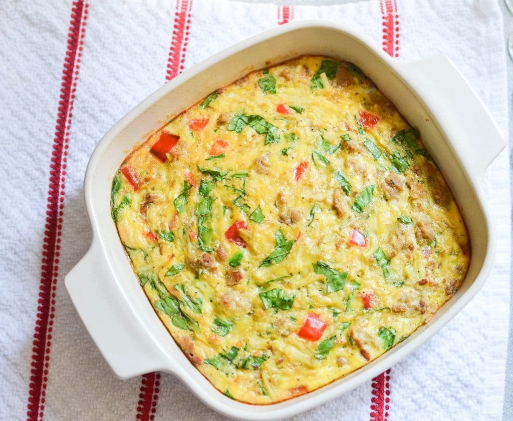 Paleo Breakfast Casserole in baking dish - 24 Carrot Kitchen