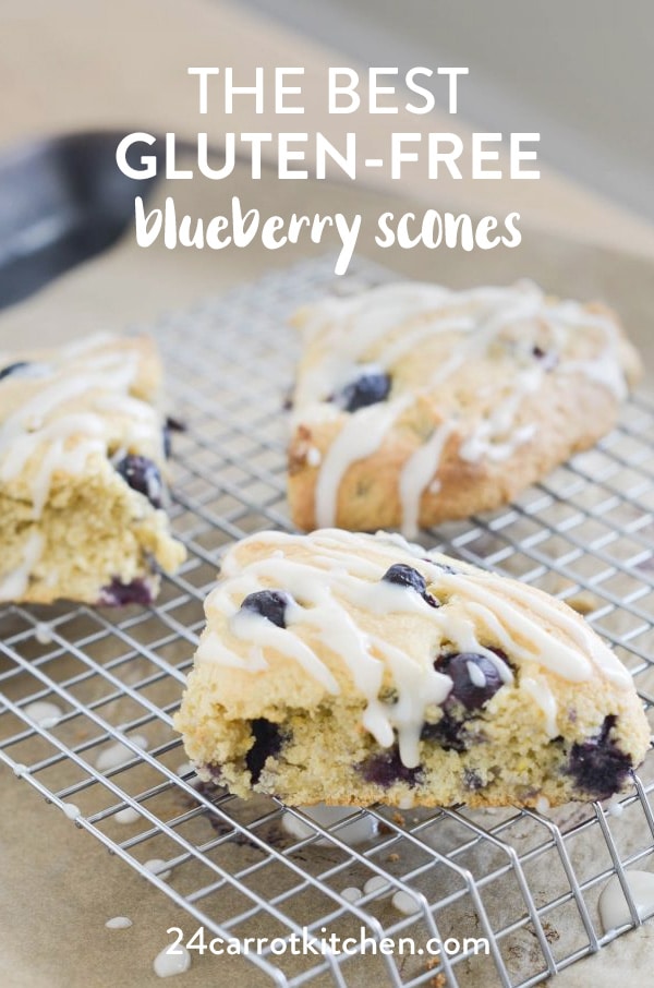 Gluten-Free Blueberry Scones: firm exteriors with soft, flaky interiors, bursting with blueberries! Don't forget the super simple glaze! Definitely, PIN for later! #dairy-free #gluten-free #Paleo #scones #breakfast #grain-free #blueberry