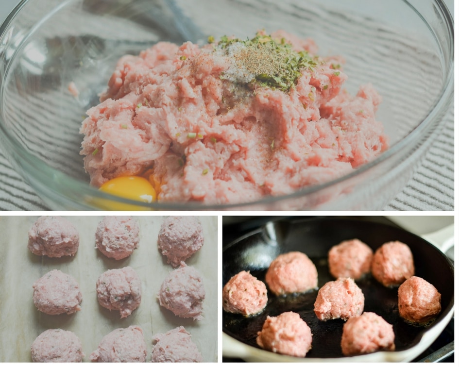 Whole30 Meatballs Collage showing directions to making recipe- 24 Carrot Kitchen