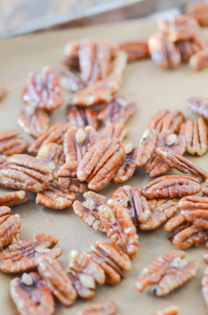 Maple Pecans on baking sheet - 24 Carrot Kitchen