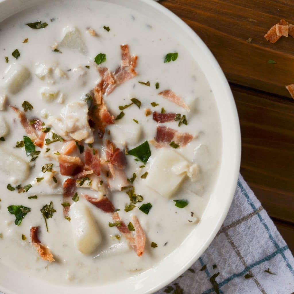 New England Clam Chowder in a bowl - 24 Carrot Kitchen