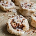 Vegan Cinnamon Rolls frosted on baking pan - 24 Carrot Kitchen