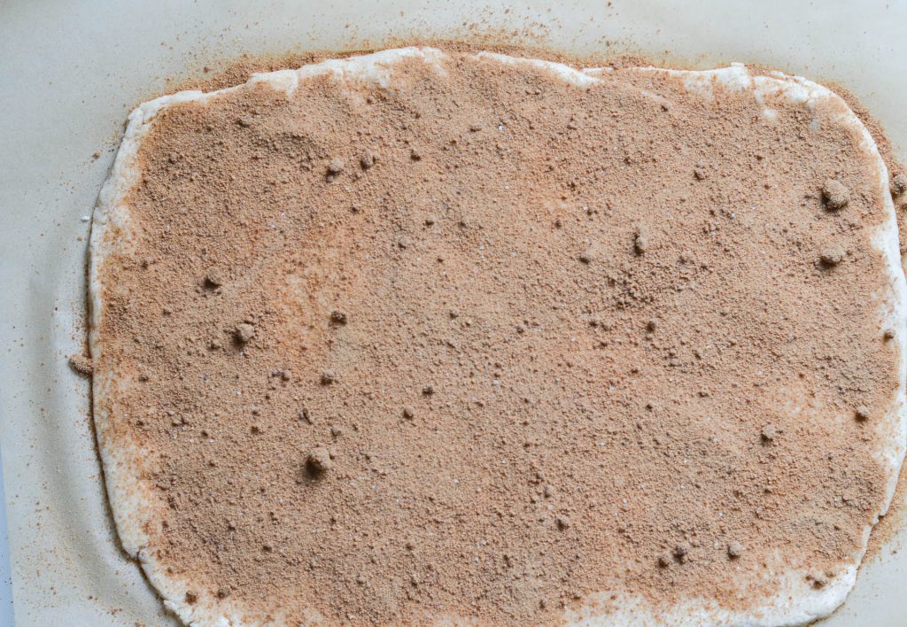 vegan cinnamon rolls dough with cinnamon sugar - 24 Carrot Kitchen
