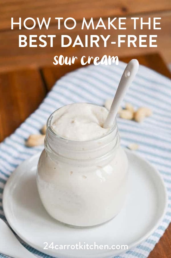 A delicious, creamy dairy-free sour cream to use in all your favorite recipes and dishes! Awesome to top Mexican dishes, chili, with dips and sauces! Just a few simple ingredients that you probably already have on hand! #vegan #Paleo #gluten-free #grain-free #dairy-free