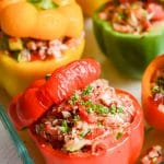 Paleo stuffed peppers in Pyrex pan - 24 Carrot Kitchen
