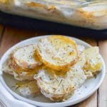 vegan scalloped potatoes on a plate.