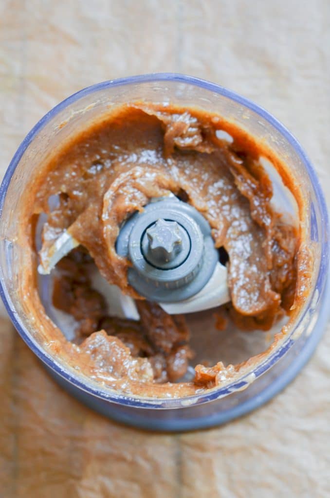 vegan caramel sauce in small food processor.