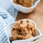 vegan cookie dough in bowls on counter.